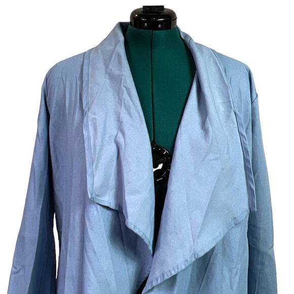 Chambray Waterfall Cardigan XL Blue Asymmetrical Open Front Roll Tab Sweater XL - Picture 4 of 13